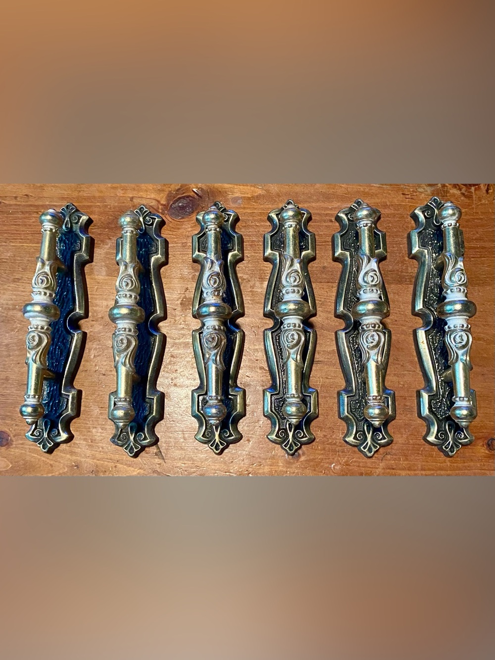 1970’s Brass Drawer Pulls - Ornate Brass Finish. 6 sets. 12 total pieces.